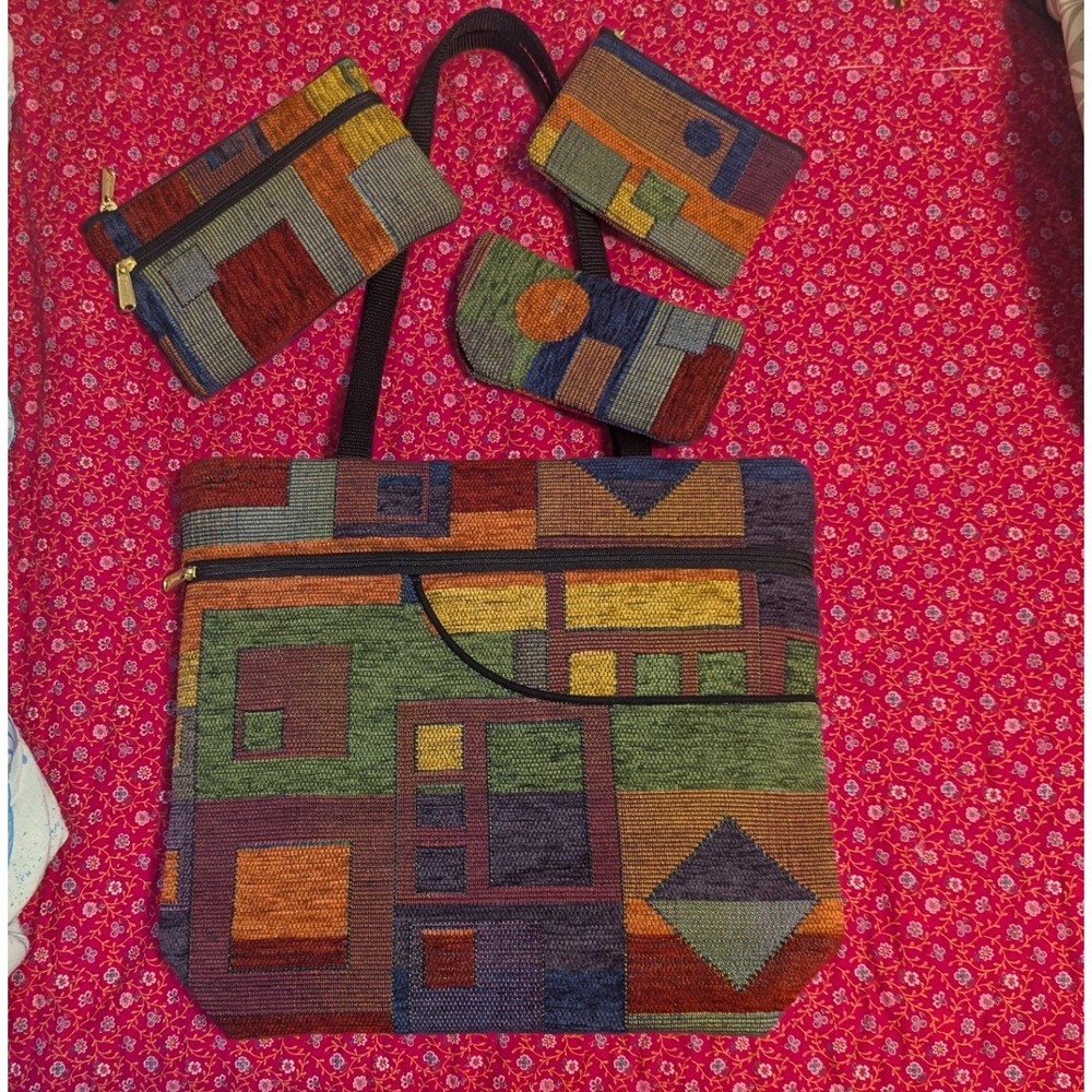 Danny K Smithsonian Tapestry Tote‎ Bag Set Geometric Abstract 4 Piece - Picture 4 of 8
